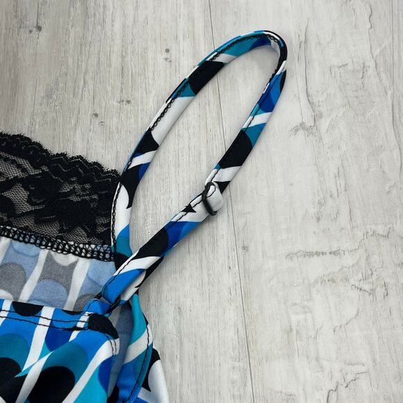 Maurices Blue Lace Stretch Bubble Y2K Silky Geometric Retro Tank Top Cami Small - Picture 4 of 9